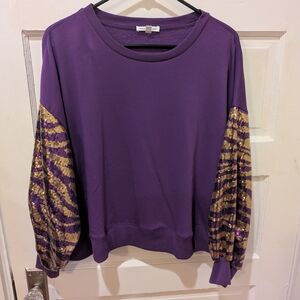 Purple and Gold Sequin Sleeve Women's Top (LSU)
